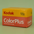 Kodak ColorPlus 35mm film box on a green background