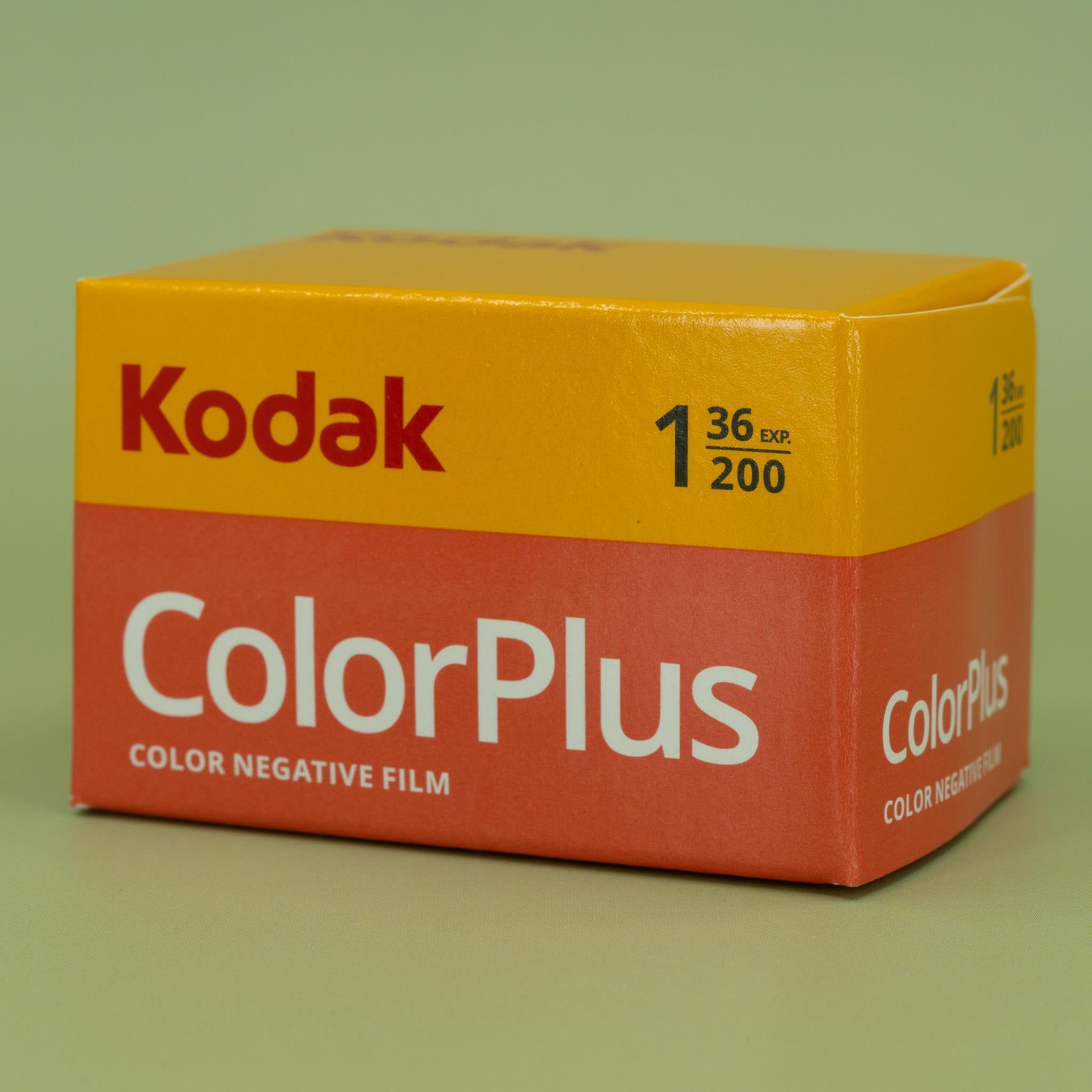 Kodak ColorPlus 35mm film box on a green background