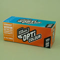 Box of Optik Oldschool OptiColour 200 in 120 medium format colour negative film, ISO 200