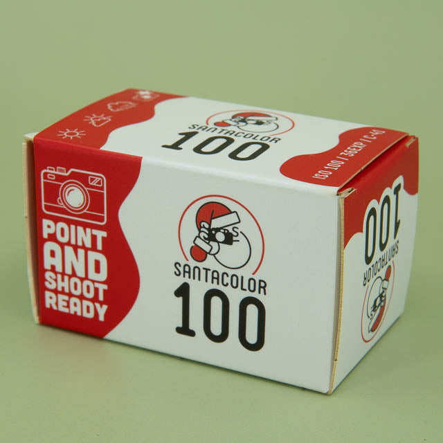 Box of Optik Oldschool SantaColor 100 35mm colour negative film, ISO 100, 36 exposures